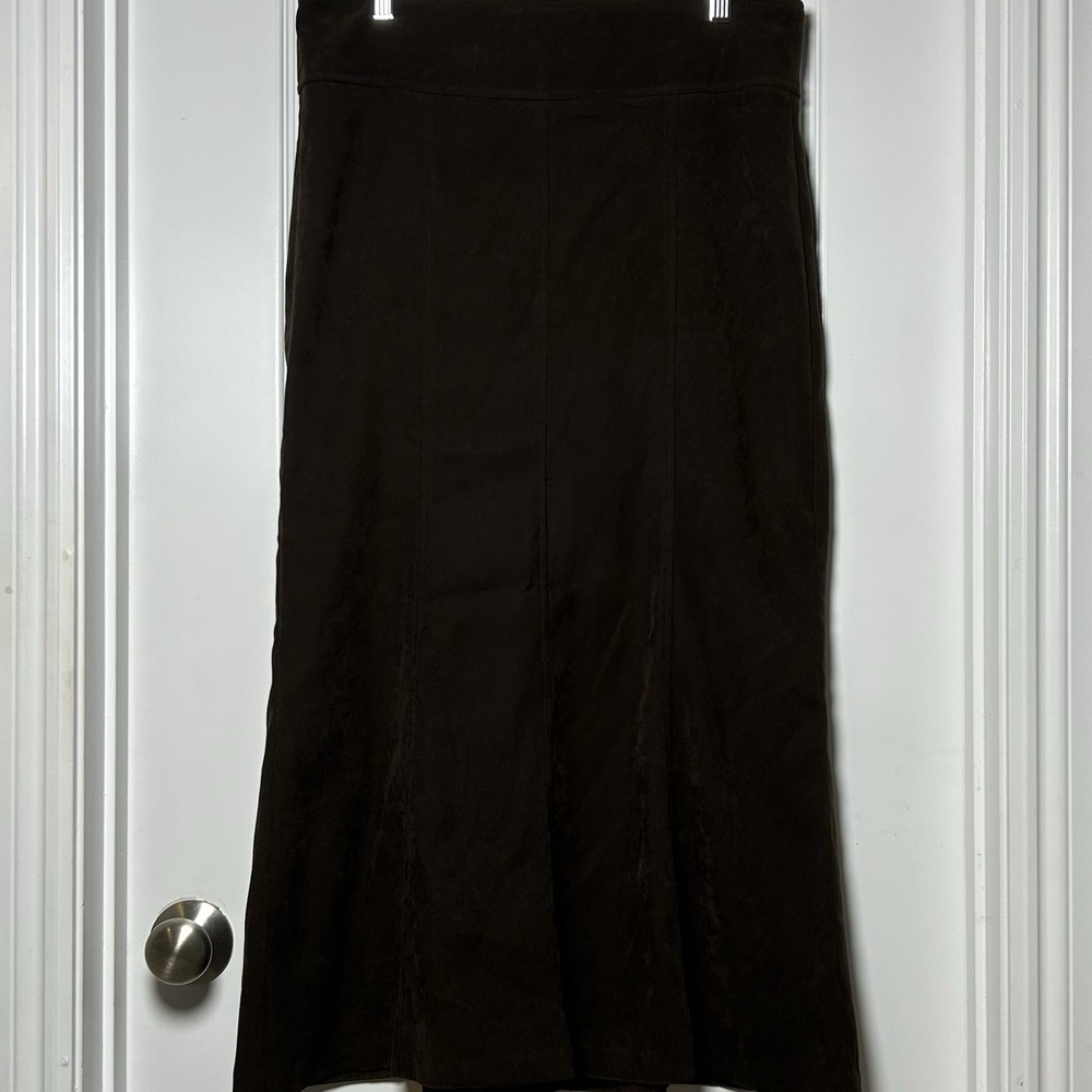 Cato Chocolate‎ Brown Faux Suede A-Line Maxi Skirt Western Coastal Cowgirl Style